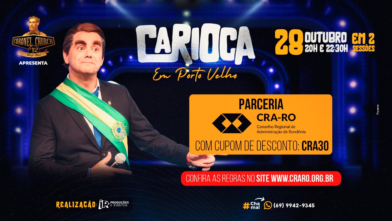 You are currently viewing CRA-RO firma parceria e garante desconto de 30% no show do humorista Carioca em Porto Velho